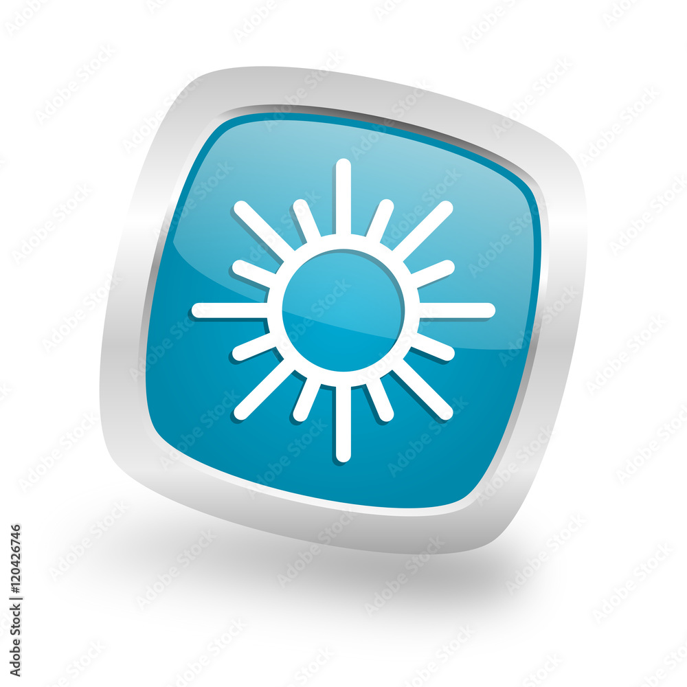 sun square blue glossy chrome silver metallic web icon sun square blue glossy chrome silver metallic web icon
