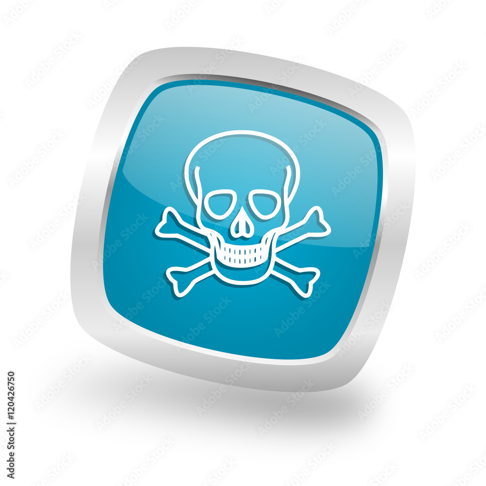 skull square blue glossy chrome silver metallic web icon skull square blue glossy chrome silver metallic web icon