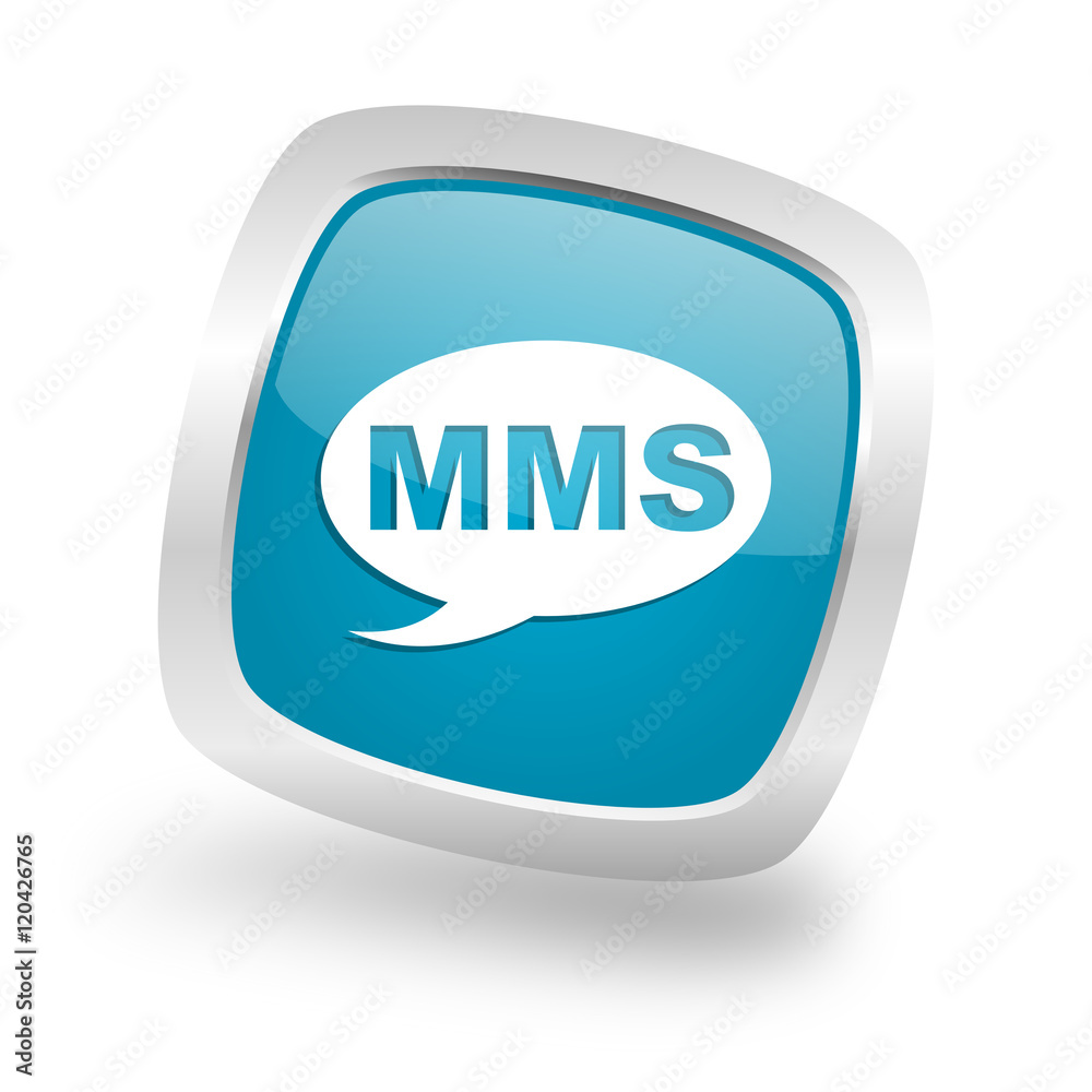 mms square blue glossy chrome silver metallic web icon mms square blue glossy chrome silver metallic web icon
