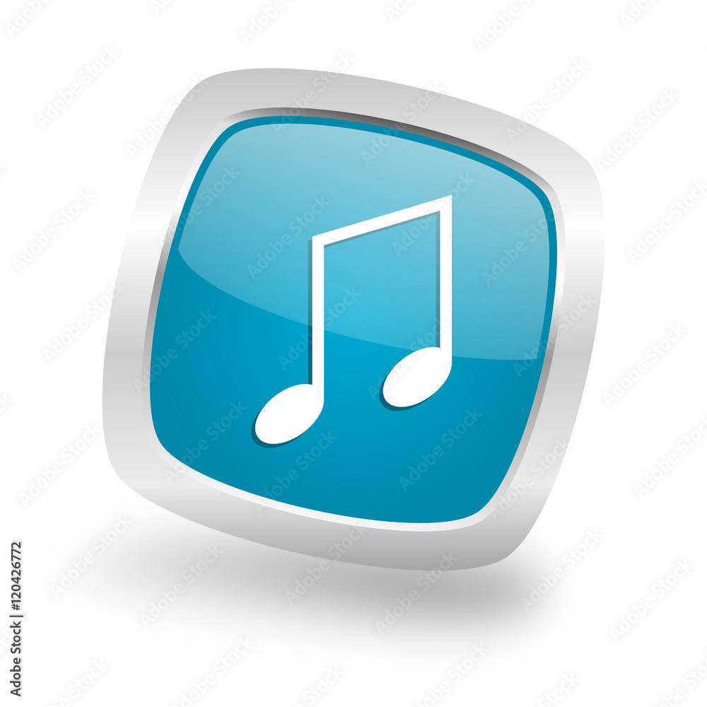 music square blue glossy chrome silver metallic web icon music square blue glossy chrome silver metallic web icon