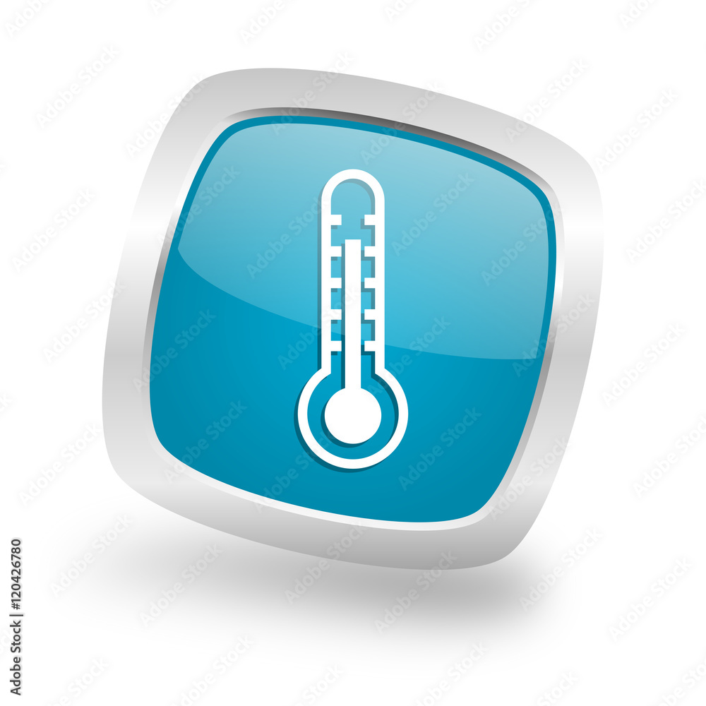 thermometer square blue glossy chrome silver metallic web icon