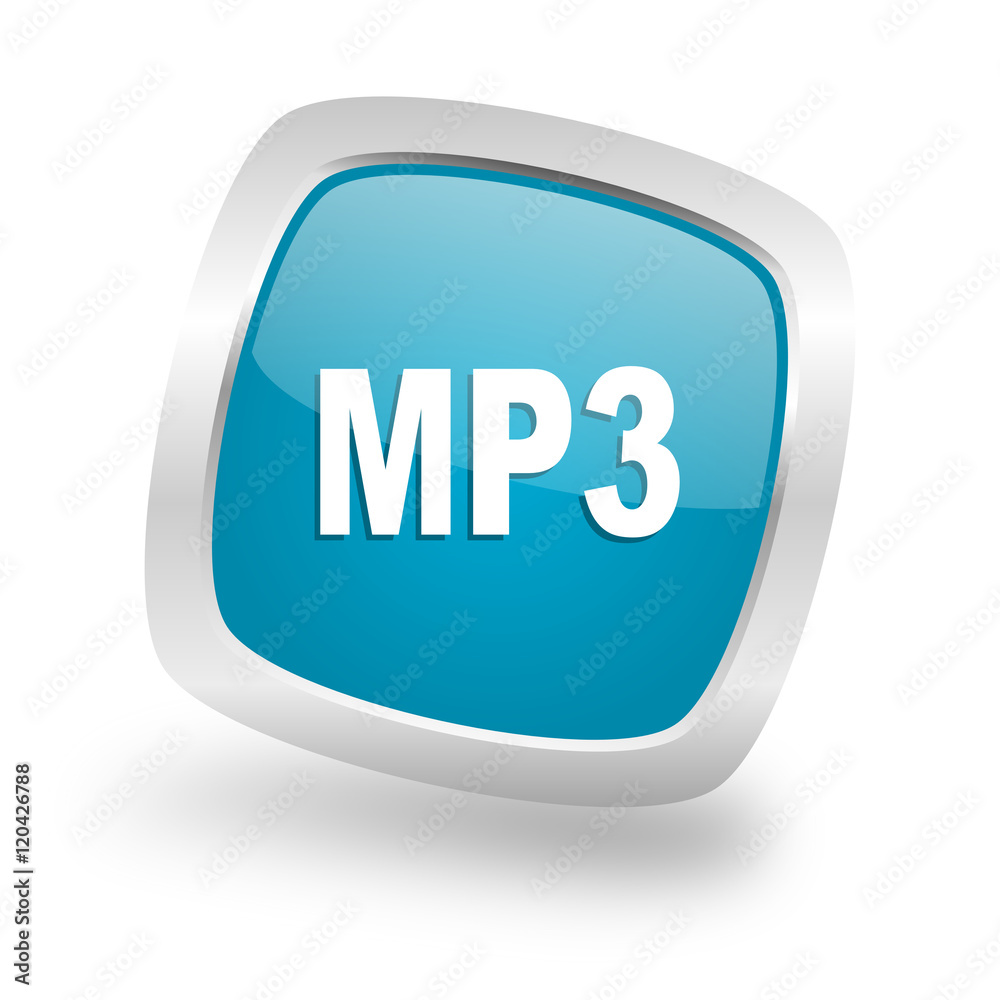 mp3 square blue glossy chrome silver metallic web icon mp3 square blue glossy chrome silver metallic web icon