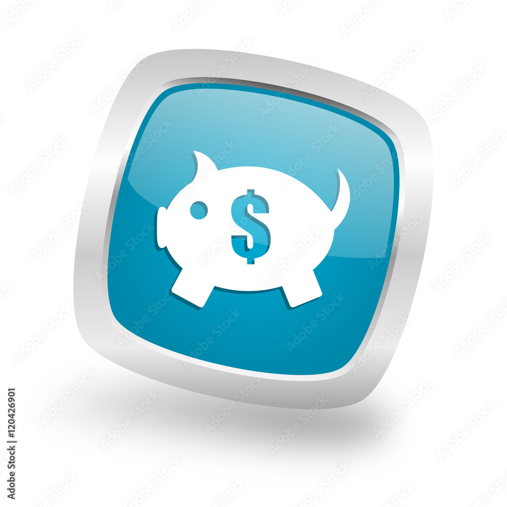 piggy bank square blue glossy chrome silver metallic web icon piggy bank square blue glossy chrome silver metallic web icon