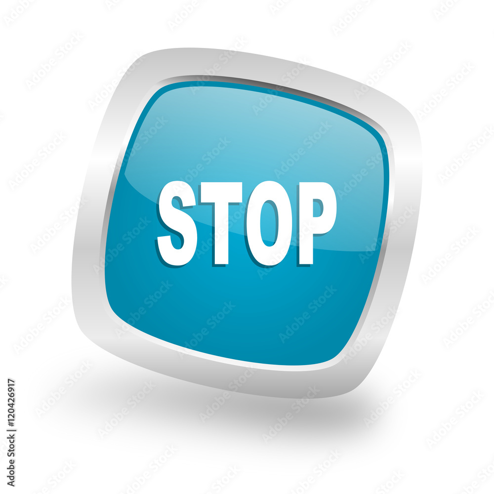 stop square blue glossy chrome silver metallic web icon stop square blue glossy chrome silver metallic web icon