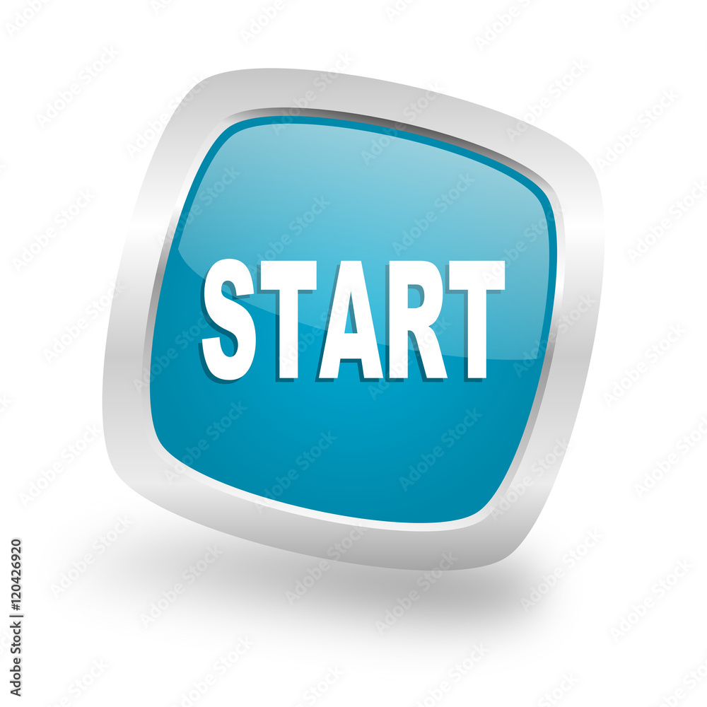 start square blue glossy chrome silver metallic web icon start square blue glossy chrome silver metallic web icon