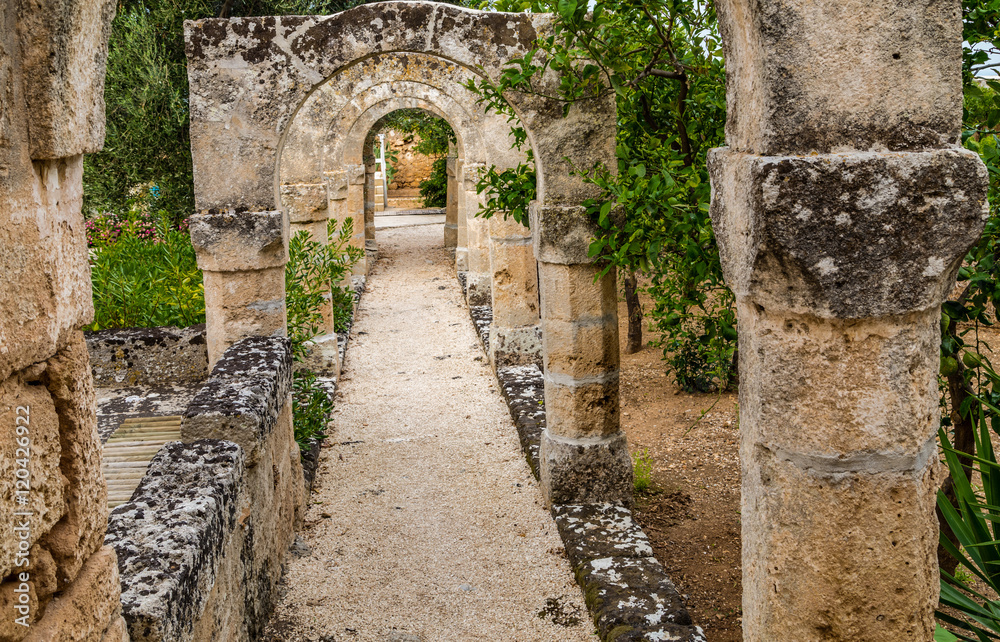 Fototapeta premium colonnades gallery in a garden of Italy