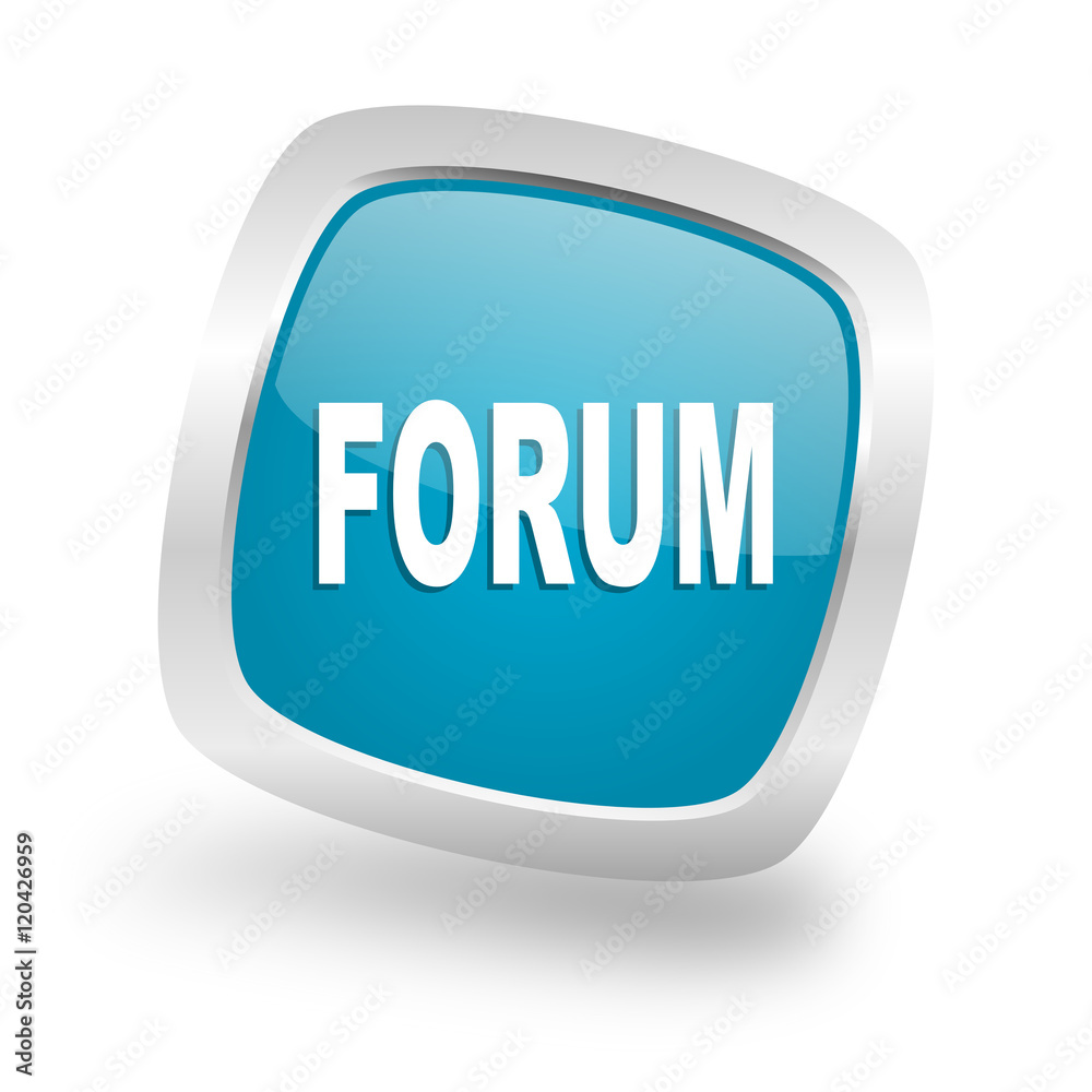 forum square blue glossy chrome silver metallic web icon forum square blue glossy chrome silver metallic web icon