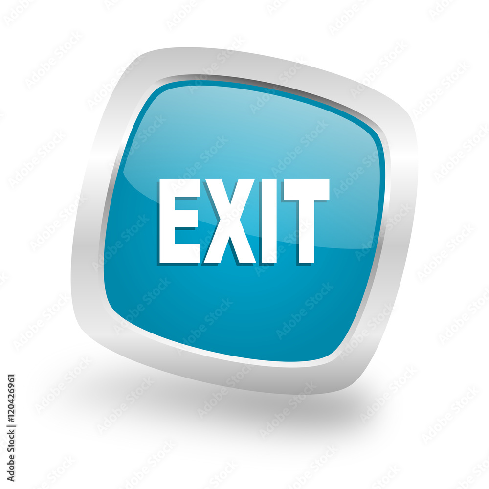 exit square blue glossy chrome silver metallic web icon exit square blue glossy chrome silver metallic web icon