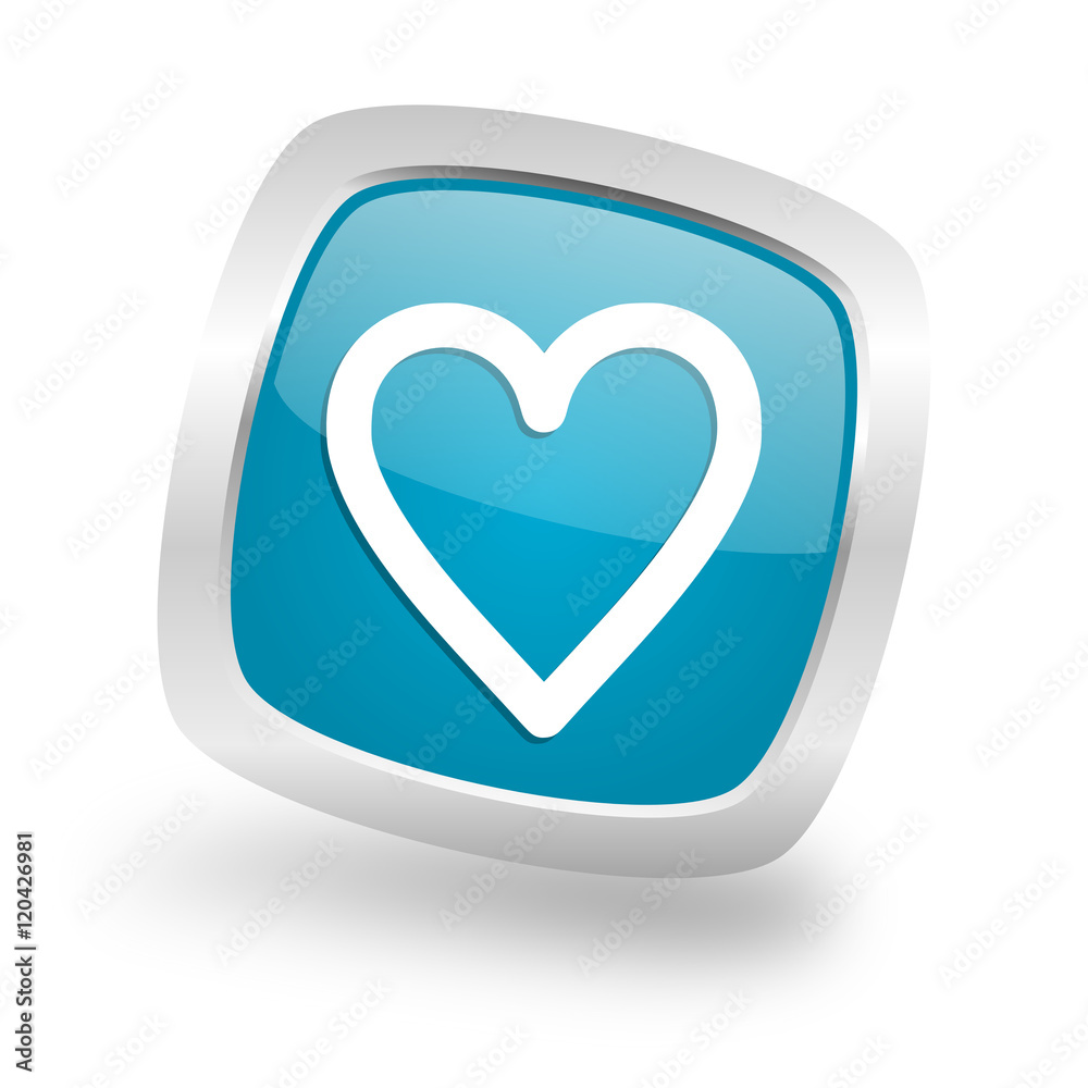 heart square blue glossy chrome silver metallic web icon heart square blue glossy chrome silver metallic web icon