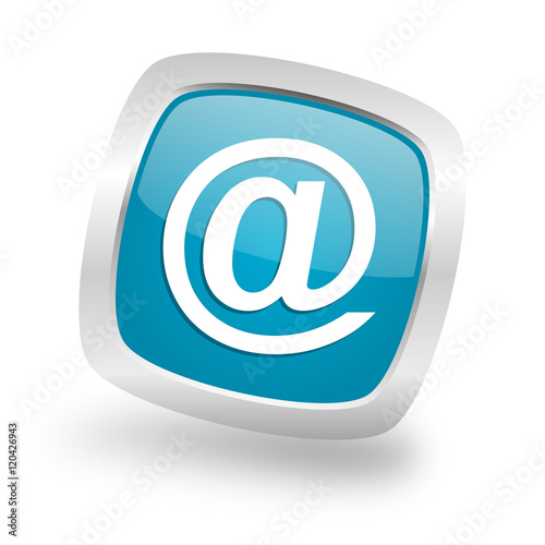 email square blue glossy chrome silver metallic web icon