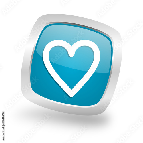 heart square blue glossy chrome silver metallic web icon