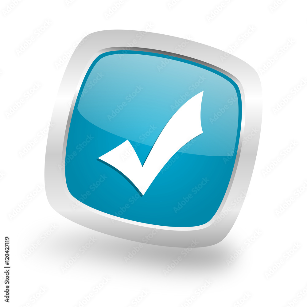 accept square blue glossy chrome silver metallic web icon accept square blue glossy chrome silver metallic web icon