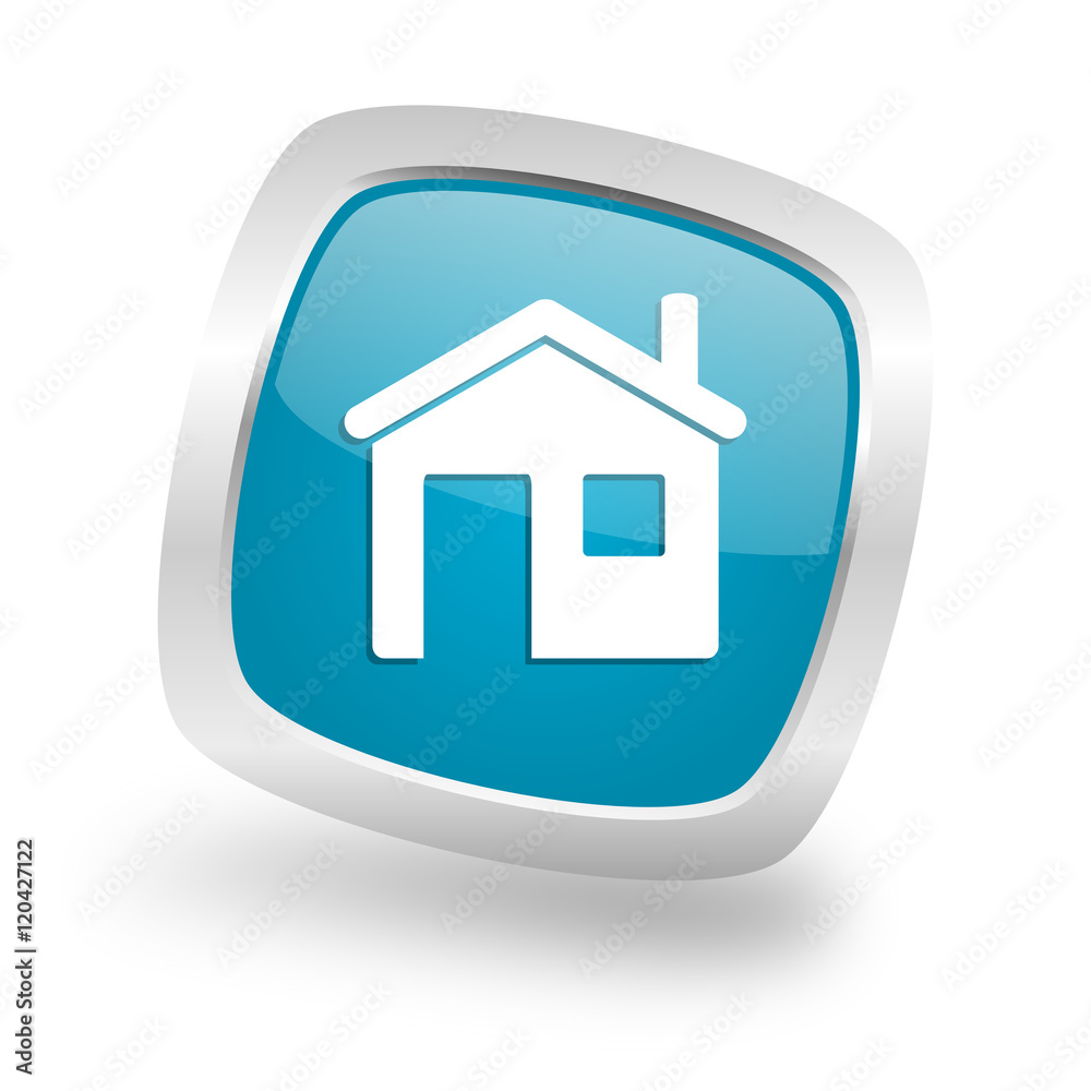 house square blue glossy chrome silver metallic web icon house square blue glossy chrome silver metallic web icon