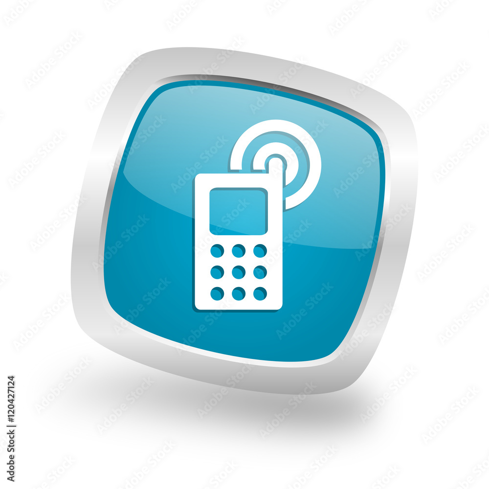 phone square blue glossy chrome silver metallic web icon phone square blue glossy chrome silver metallic web icon