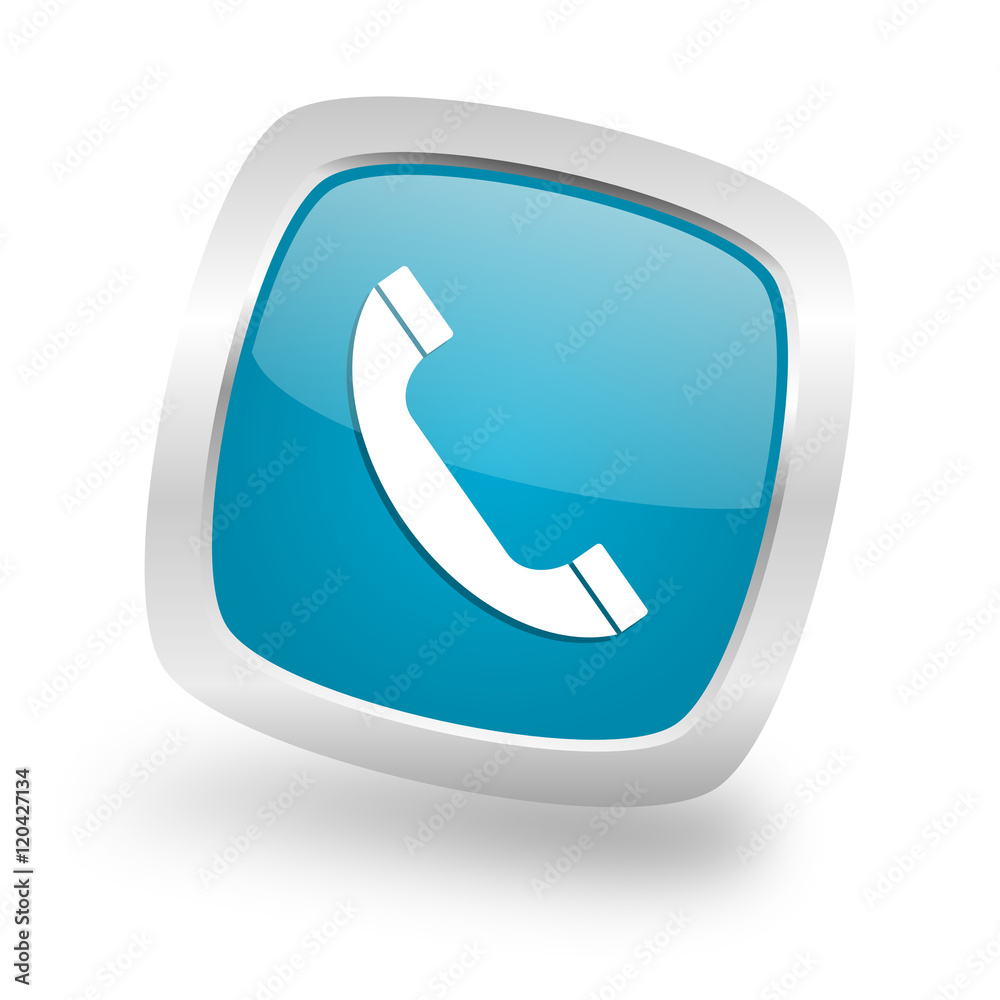 phone square blue glossy chrome silver metallic web icon phone square blue glossy chrome silver metallic web icon