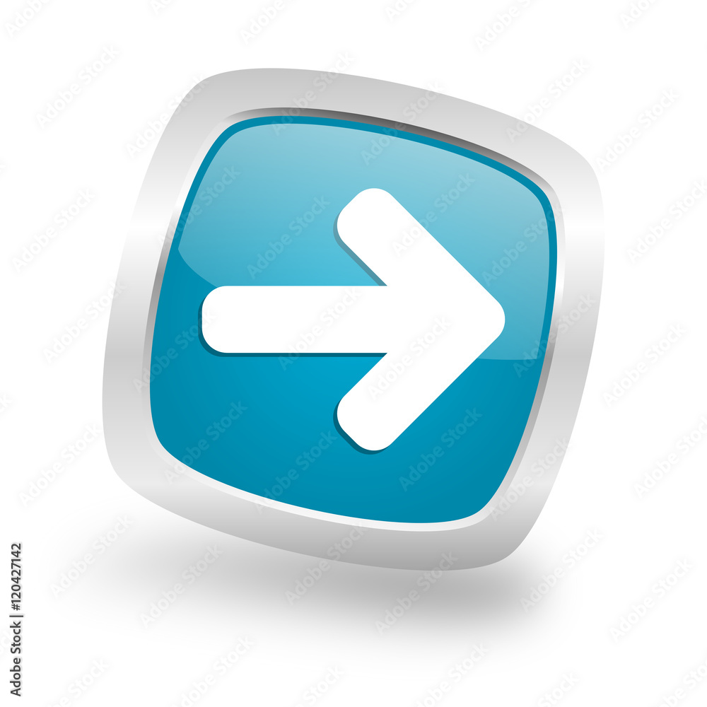 right arrow square blue glossy chrome silver metallic web icon right arrow square blue glossy chrome silver metallic web icon