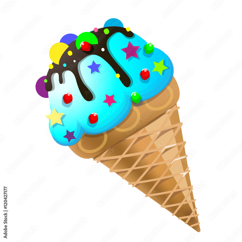 Blue ice cream cone. Vector illustration, clip-art, isolated on white  background Stock Vector | Adobe Stock