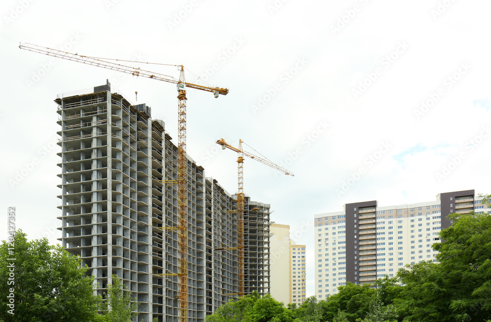 Crane and building construction on sky background