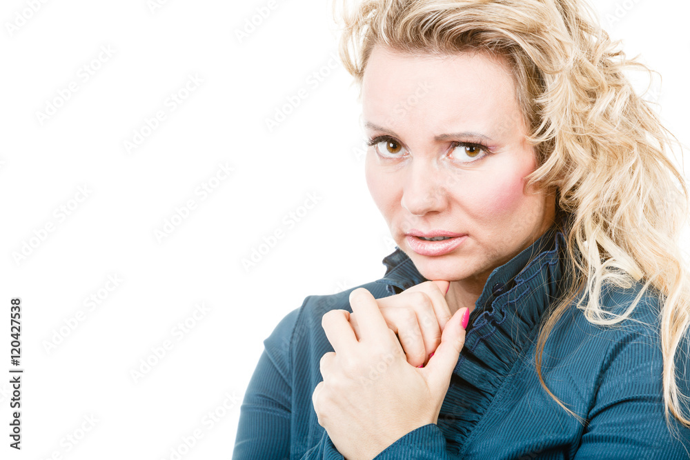 Stressed and worried blonde woman Stressed and worried blonde woman