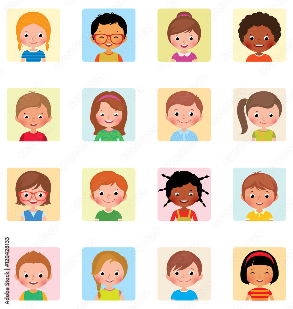 Collection icons avatars children of different nationalities Sto Collection icons avatars children of different nationalities Sto