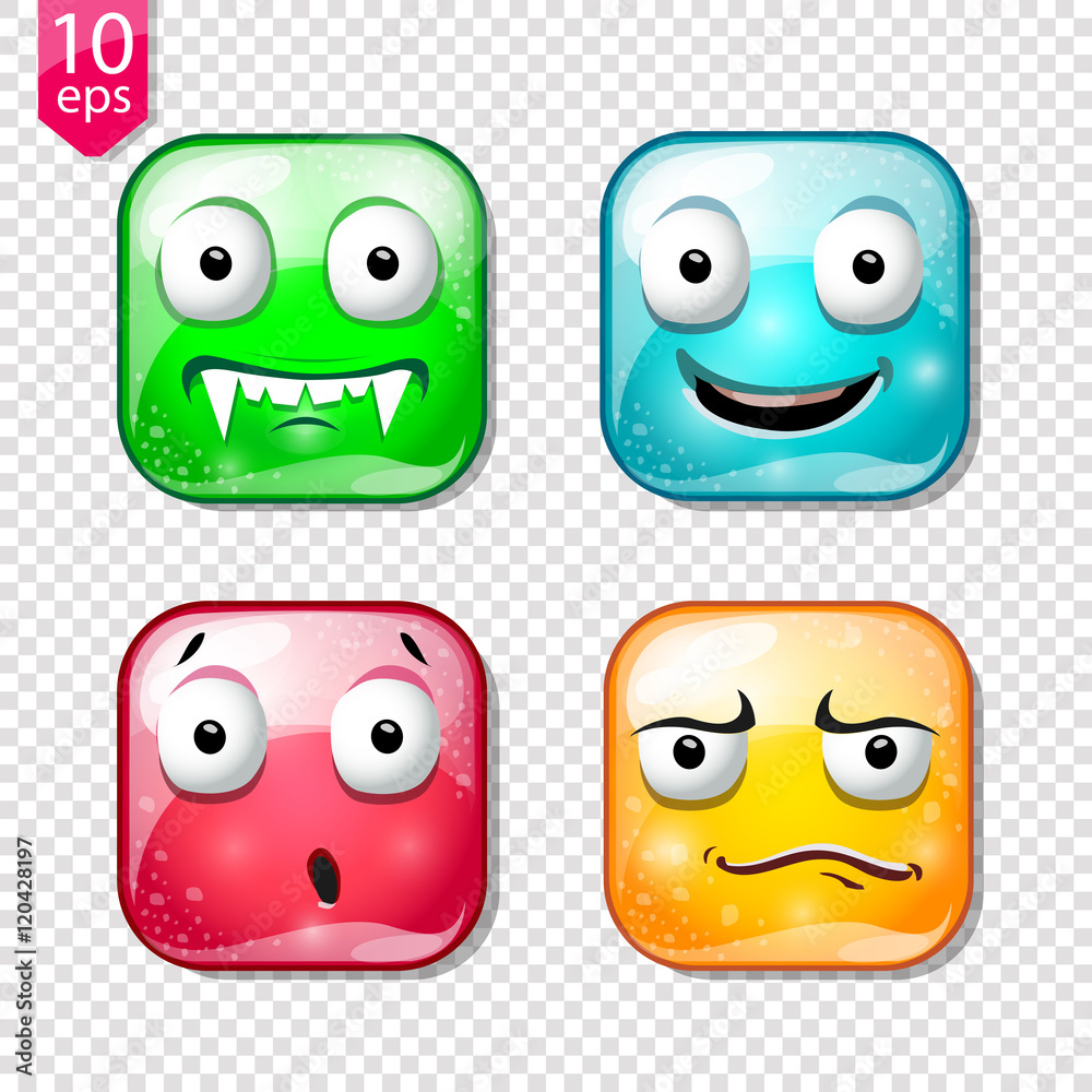 Cute jelly cartoon characters with different emotions and colors Stock  Vector | Adobe Stock