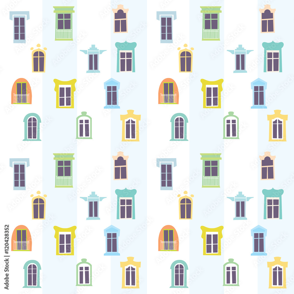 Seamless pattern of different windows in a cartoon style