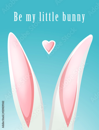In love. White rabbit ears and pink heart. Postcard, love letter. Vector illustration, clip-art Lovely rabbit love heart.