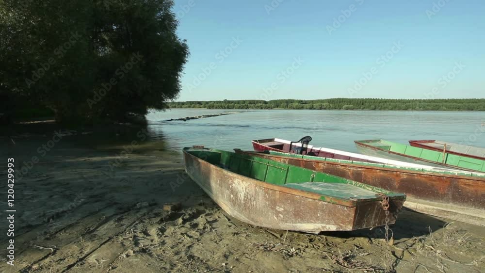 Summer landscape in Serbia - Danube river at hot sunny day; Summer landscape in Serbia - Danube river at hot sunny day;