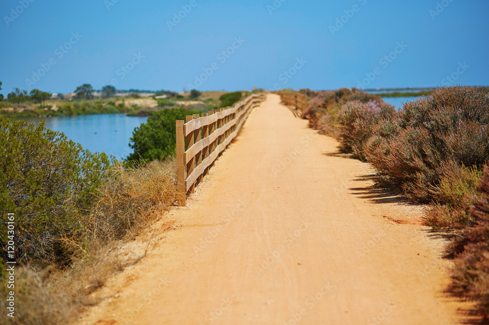 Walkway along the coastline in Algarve region Walkway along the coastline in Algarve region