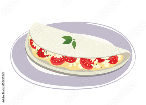Tapioca filled with cheese and cherry tomato on a plate