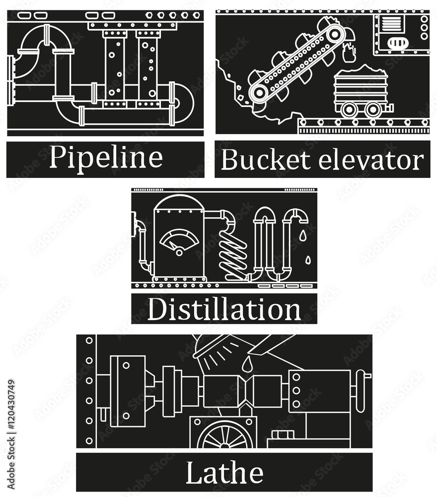 a set of four images of a technological industrial machine