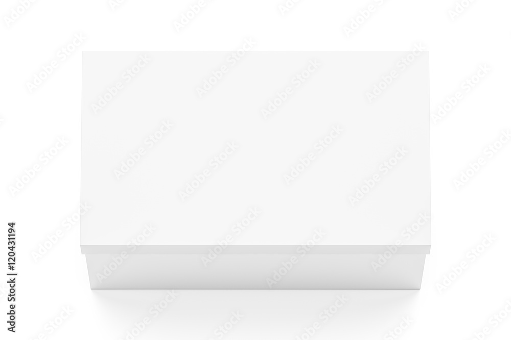 White horizontal rectangle blank box with cover from top angle. White horizontal rectangle blank box with cover from top angle.