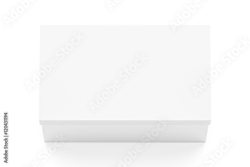 White horizontal rectangle blank box with cover from top angle.