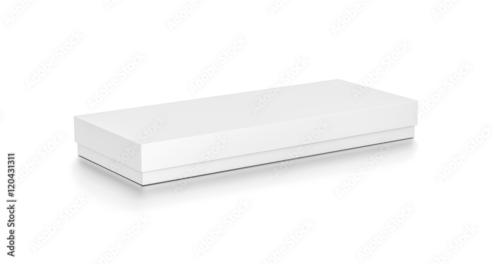 White wide thin horizontal rectangle blank box with cover from top side ...