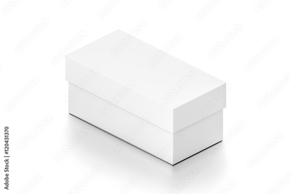 White horizontal rectangle blank box with cover from isometric angle. White horizontal rectangle blank box with cover from isometric angle.