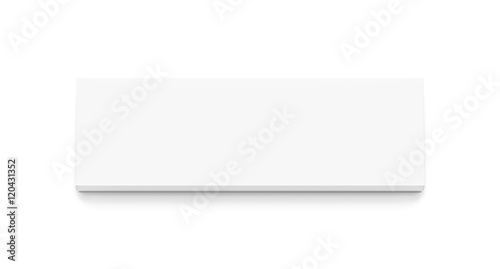 White long wide thin horizontal rectangle blank box with cover from top angle.