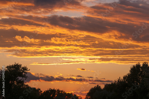 Sunset sky with red clouds  