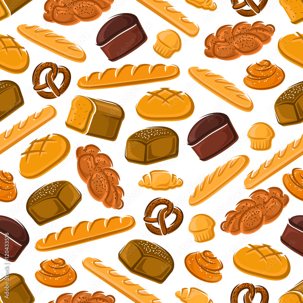 Seamless pattern of fresh bread and pastries Seamless pattern of fresh bread and pastries