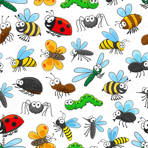 Funny insects cartoon characters seamless pattern © Vector Tradition