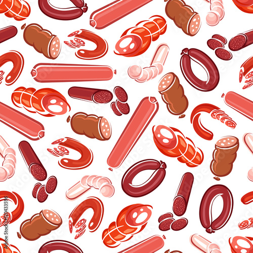 Seamless meat sausages pattern for food design