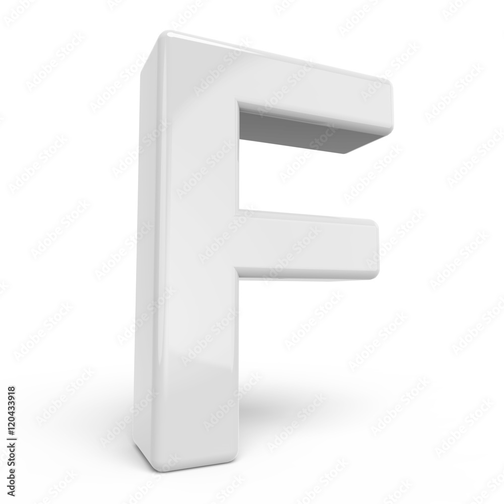 3D rendering white letter F 3D rendering white letter F