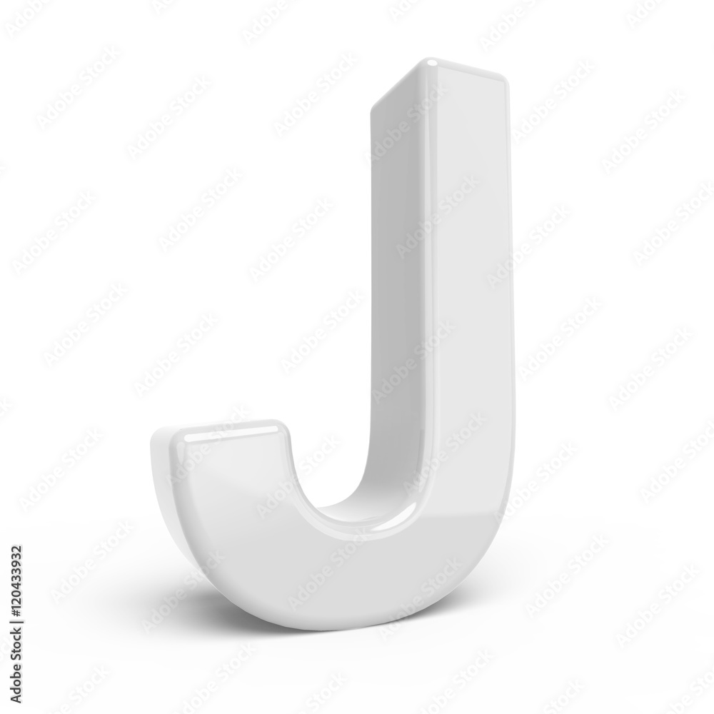 3D rendering white letter J 3D rendering white letter J