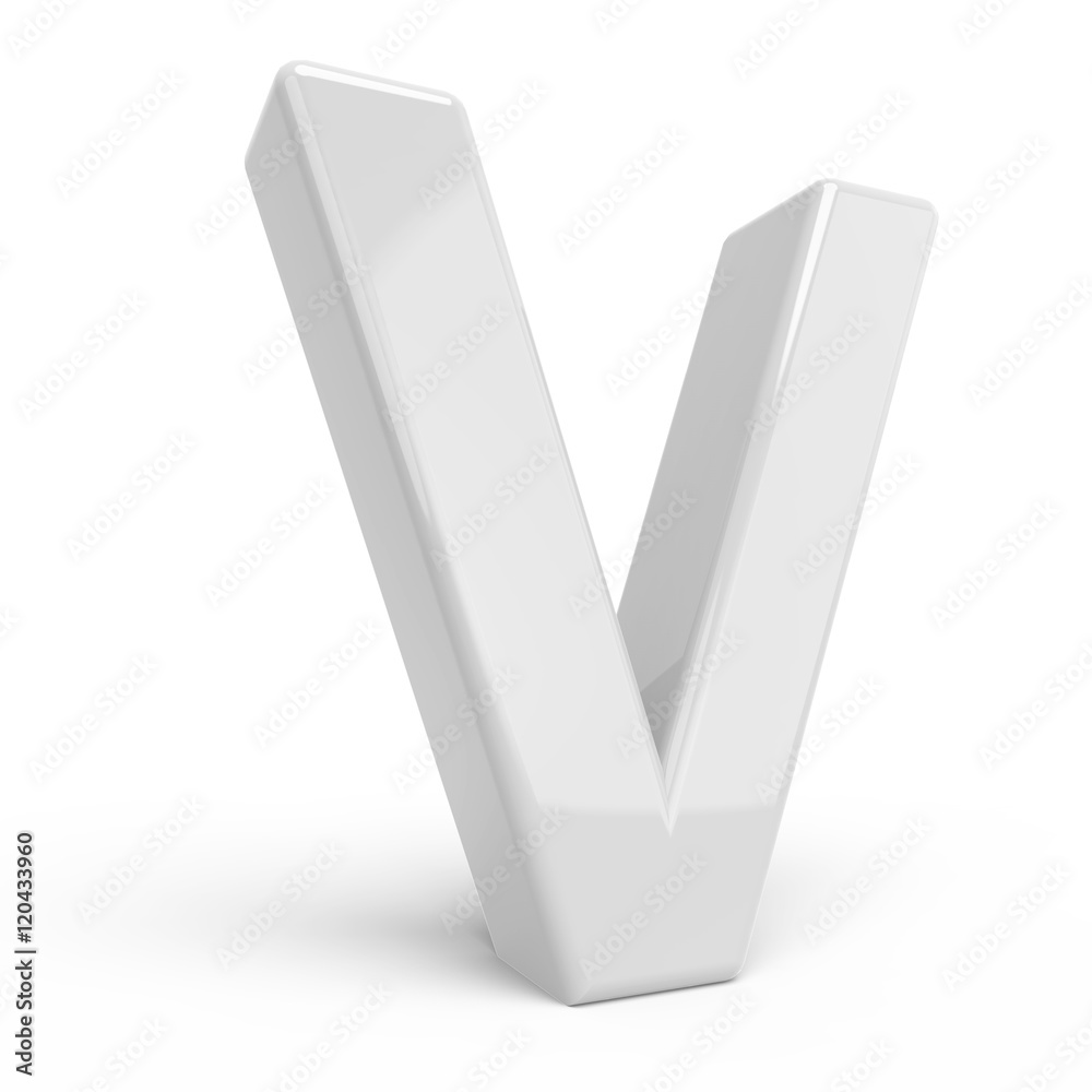 3D rendering white letter V 3D rendering white letter V
