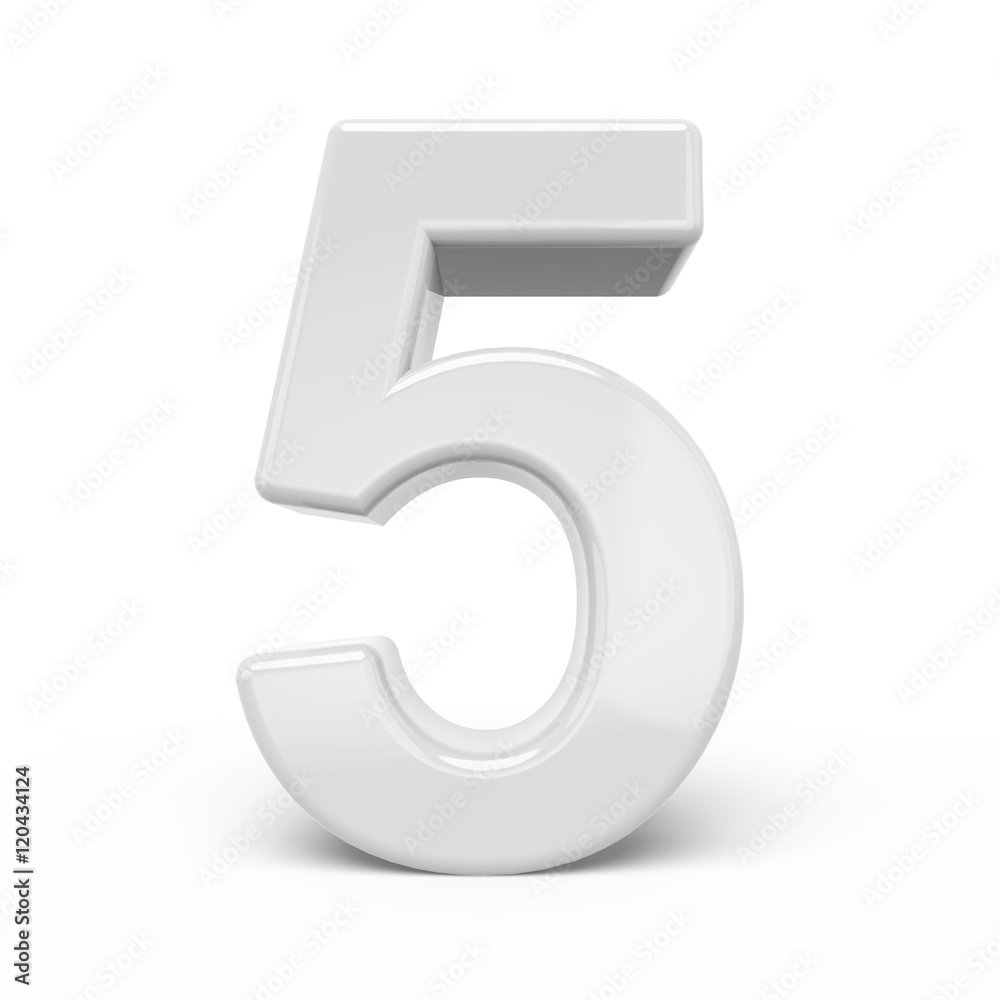 3D rendering white number 5 3D rendering white number 5