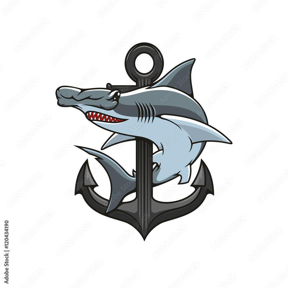 Fototapeta premium Ikona heraldyczna Hammerhead Shark and Anchor
