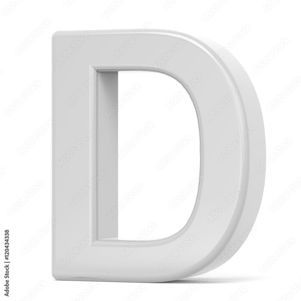 3D rendering white letter D 3D rendering white letter D