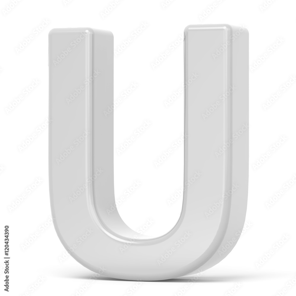 3D rendering white letter U 3D rendering white letter U