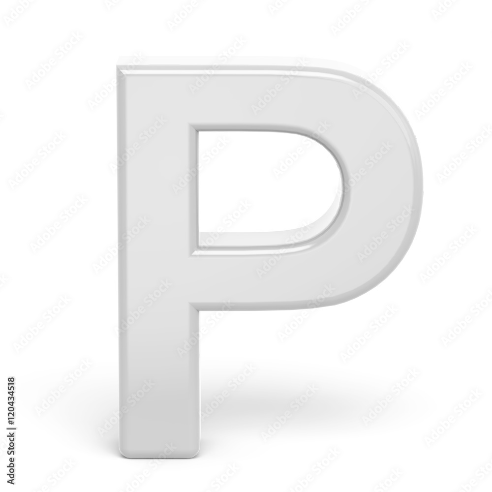 3D rendering white letter P 3D rendering white letter P