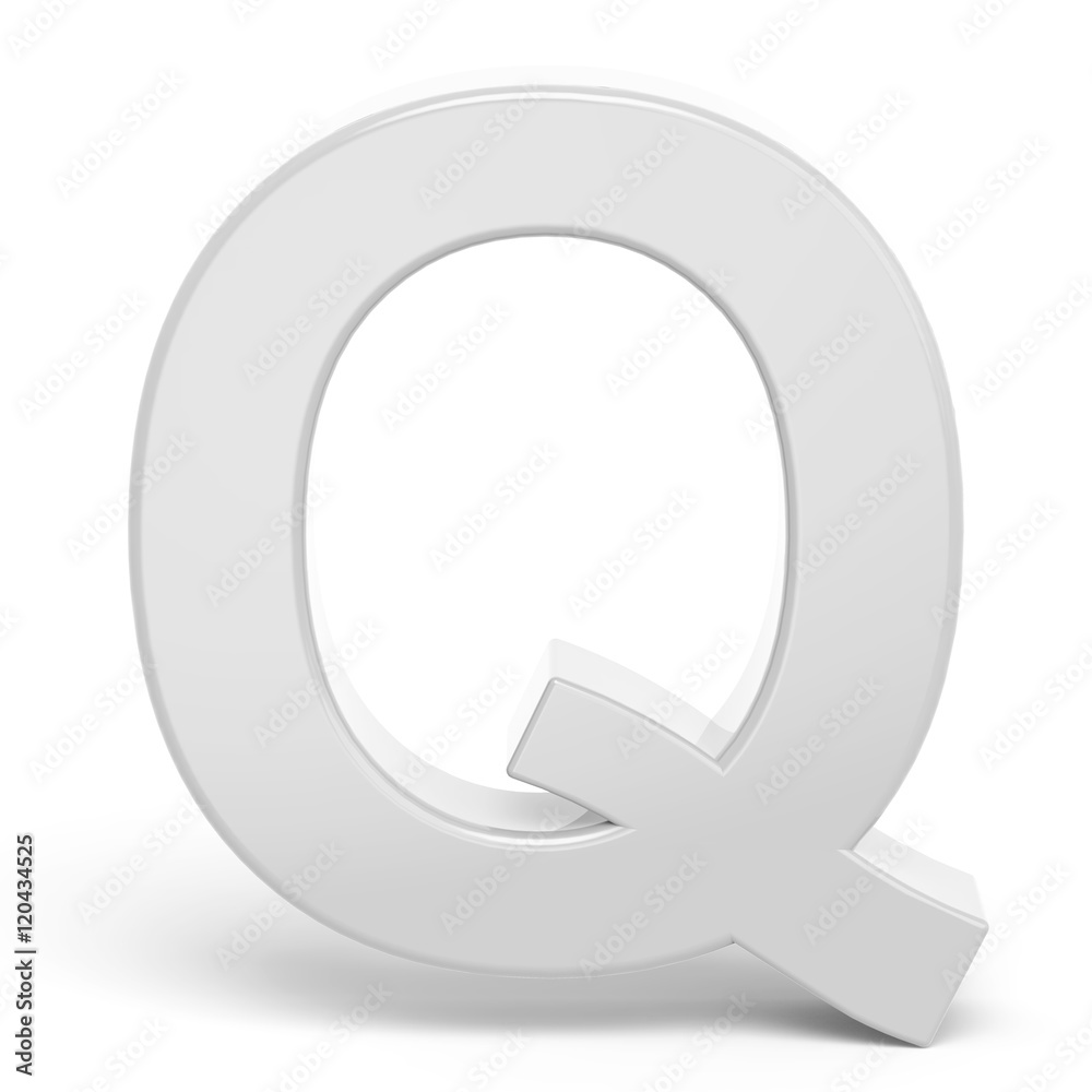 3D rendering white letter Q 3D rendering white letter Q