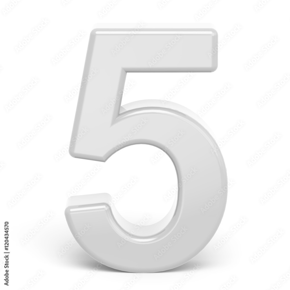 3D rendering white number 5 3D rendering white number 5